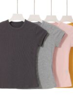 Women’s Basic Solid Color Slim Fit T-Shirt | Soft Stretch Cotton Short Sleeve Round Neck Top - Image 5