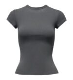 Women’s Basic Solid Color Slim Fit T-Shirt | Soft Stretch Cotton Short Sleeve Round Neck Top - Image 7