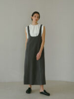 Minimalist Vintage Wide-Shoulder Pinafore Dress – Women’s Loose-Fit Long Overall Dress