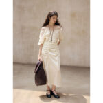 Off-Shoulder Ruched Midi Dress – Elegant Slim-Fit Women’s Dress