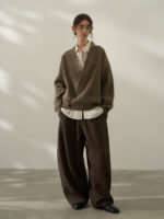 Loose Fit V-Neck Knit Cardigan – Women’s Casual Minimalist Wool Blend Sweater - Image 2