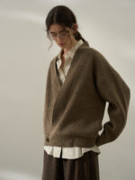 Loose Fit V-Neck Knit Cardigan – Women’s Casual Minimalist Wool Blend Sweater - Image 4