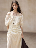 Off-Shoulder Ruched Midi Dress – Elegant Slim-Fit Women’s Dress - Image 6