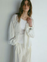 Vintage Pleated Tie Blouse – Women’s Loose Long-Sleeve Cotton Shirt - Image 6