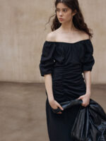 Off-Shoulder Ruched Midi Dress – Elegant Slim-Fit Women’s Dress - Image 5