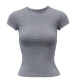 Women’s Basic Solid Color Slim Fit T-Shirt | Soft Stretch Cotton Short Sleeve Round Neck Top - Image 6