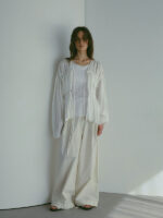 Vintage Pleated Tie Blouse – Women’s Loose Long-Sleeve Cotton Shirt