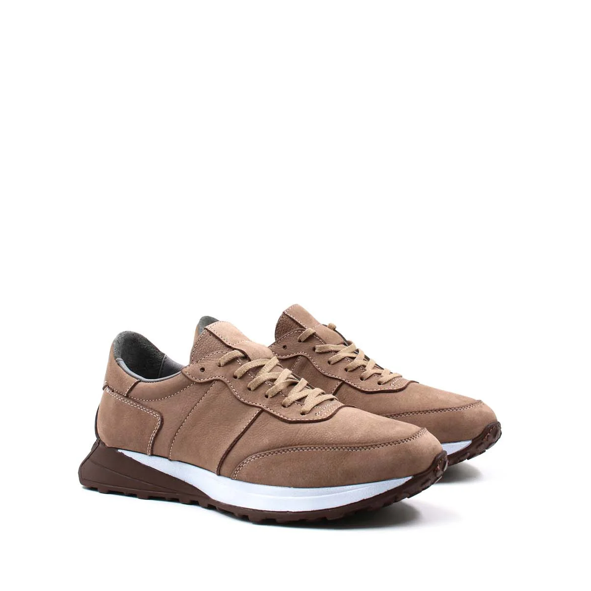 hakiki-deri-erkek-casual-ayakkabi-161ma215-138261 Men’s Brown Retro Lace-Up Casual Sneakers | Suede-Style Running Shoes / Lightweight Daily Comfort - Image 1