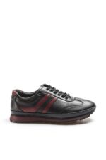 Men’s Black Retro Casual Sneakers | Burgundy Stripe Accent Running-Style Shoes / Comfortable Daily Wear - Image 4