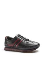Men’s Black Retro Casual Sneakers | Burgundy Stripe Accent Running-Style Shoes / Comfortable Daily Wear - Image 2