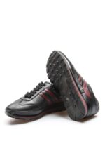 Men’s Black Retro Casual Sneakers | Burgundy Stripe Accent Running-Style Shoes / Comfortable Daily Wear