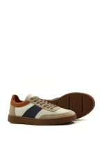 Men’s Retro Genuine Leather Casual Sneakers | Color-Block Design | Low-Top Lace-Up Comfort Shoes