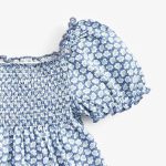 Blue Floral Baby Top with Puff Sleeves | Smocked Front Design · Soft & Breathable Cotton - Image 6